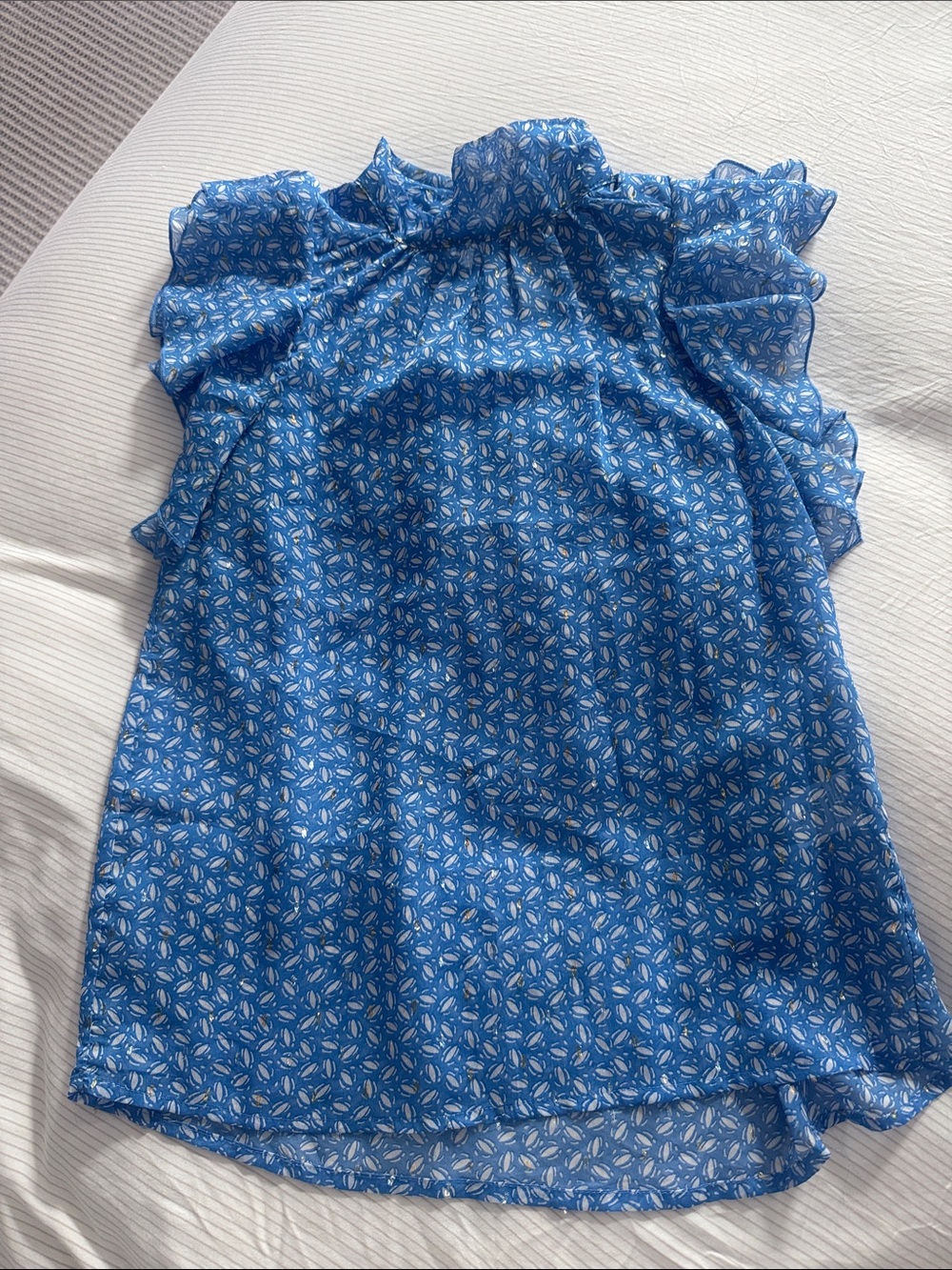 Blue Ruffle Sleeve Floral Top